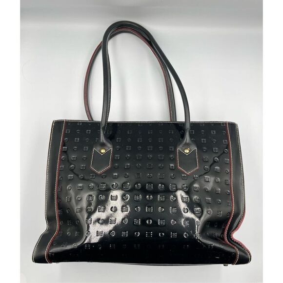 Arcadia Italian Genuine Black Patent Leather Double Handle Rectangle Bag EUC - Picture 1 of 13